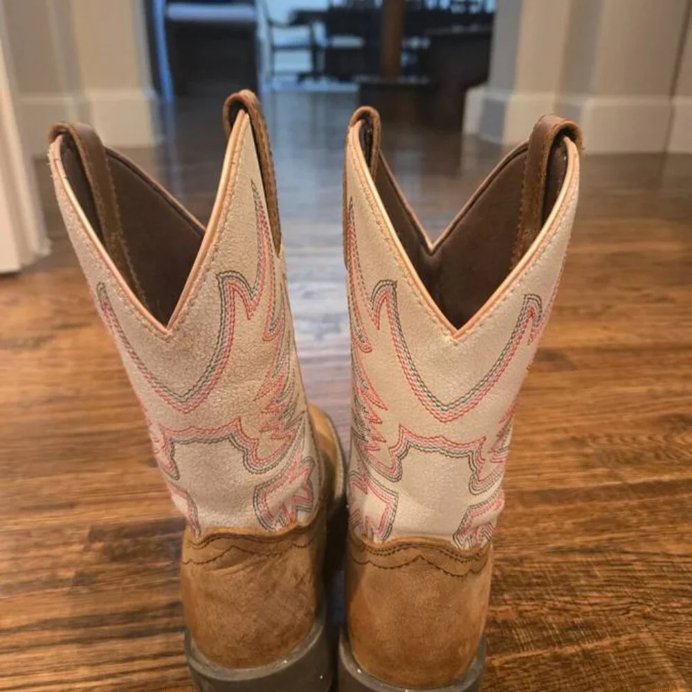 Kids Tan and Pink Western Cowboy Boots